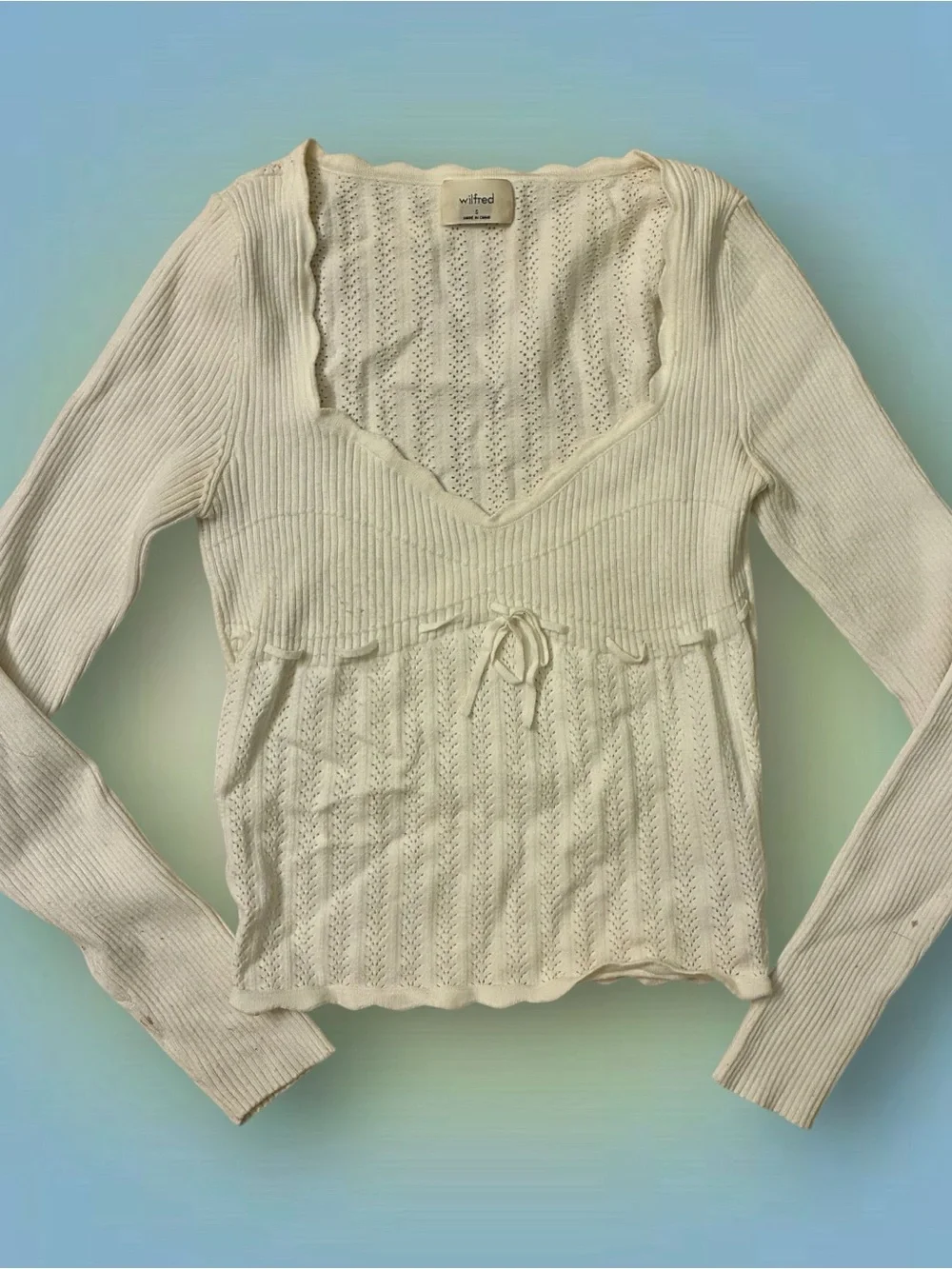 Wilfred Cream Eyelet Knit Long Sleeve Crop - Picture 3 of 5